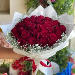 Red Rose with Gypsophila